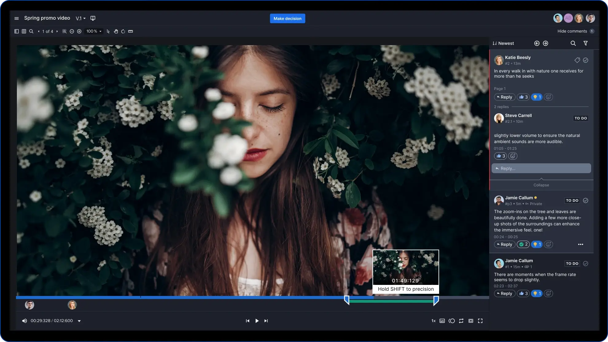 Ziflow user interface of proof viewer of video creative ad asset